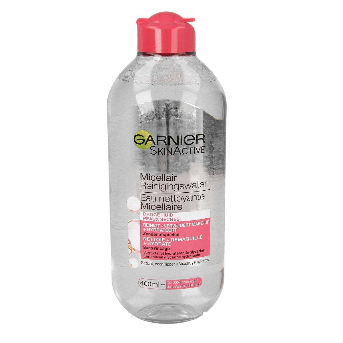 Garnier SkinActive micellar water for dry skin in a 400ml bottle, gentle facial cleansing product.