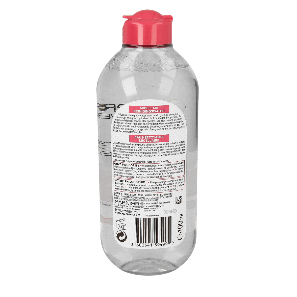 Garnier SkinActive micellar water for dry skin in a 400ml bottle, gentle facial cleansing for dry skin types.