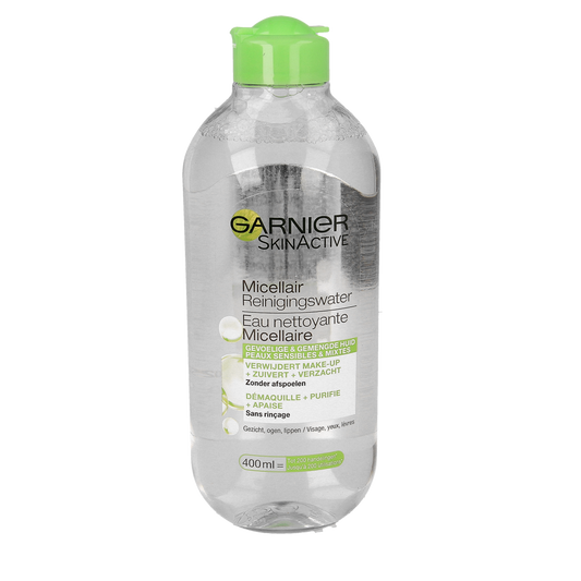 Garnier Skin Naturals Micellar Solution for mixed skin, 400ml, facial skincare product with clear liquid in a bottle