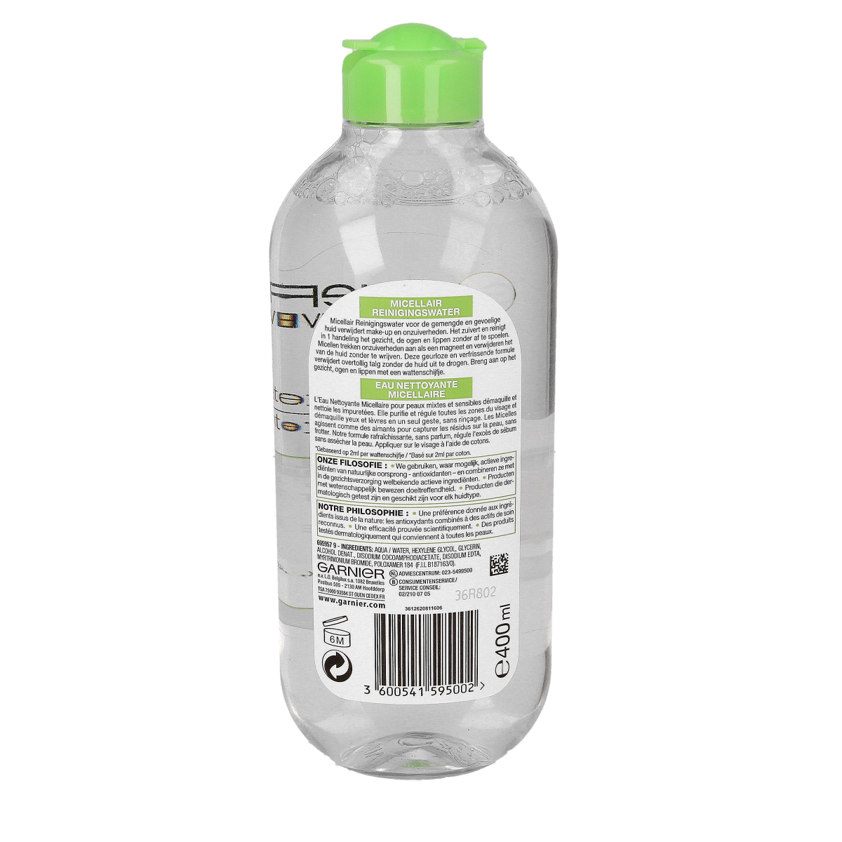 Garnier Skin Naturals Micellar Solution for mixed skin, 400ml, facial skincare product in a clear bottle with blue cap
