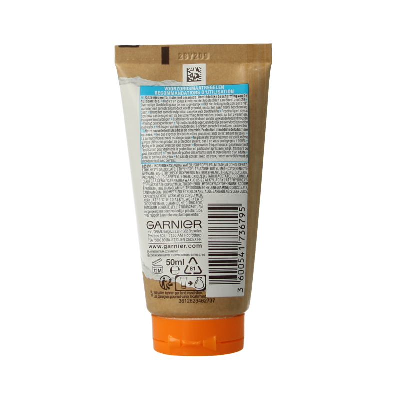 Ambre Solaire Kids on the go SPF50+ sun lotion in a 50ml tube, suitable for children's sun protection, shown in the image.