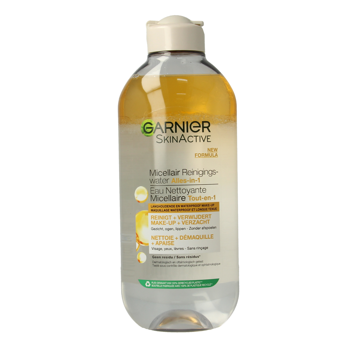Garnier Skin Natural Micellar Water in a 400ml bottle, gentle facial cleanser for removing makeup and impurities.