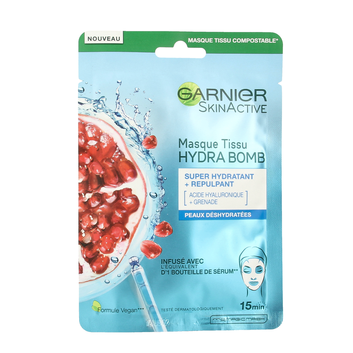 Garnier SkinActive Hydra Bomb masker in 28g, hydrating facial skincare cream with a smooth, gel-like texture.