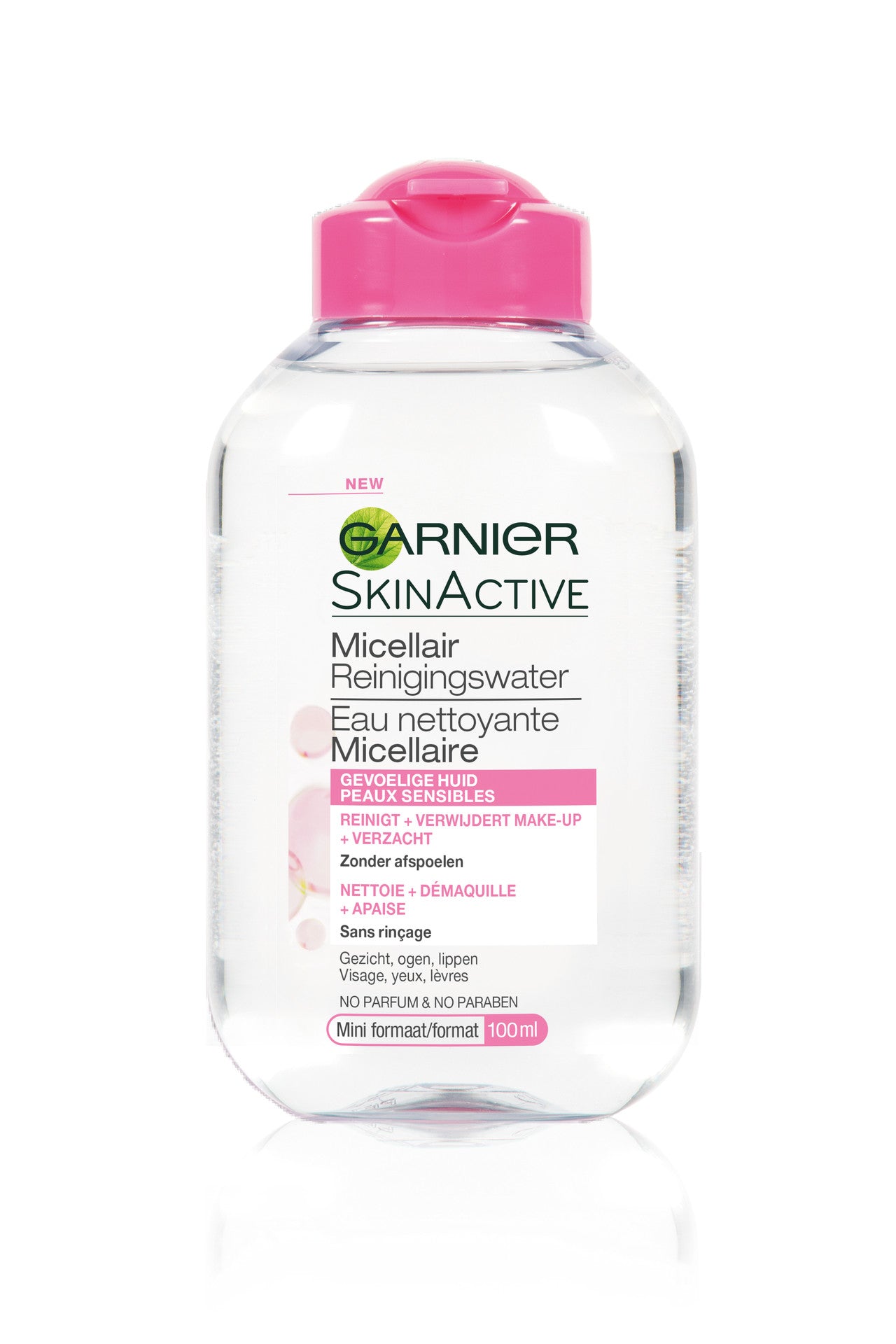 Garnier SkinActive Micellar Reinigingswater in 100ml bottle, facial cleansing water for gentle makeup removal and skin refreshment