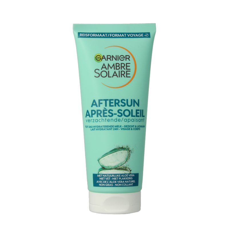 Ambre Solaire aftersun lotion in 100ml bottle, moisturizing sun care product with soothing ingredients for sun-exposed skin.