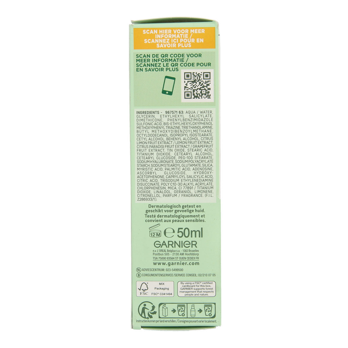 Garnier SkinActive vitamin C serum cream with SPF25, 50ml, for facial skincare and brightening.