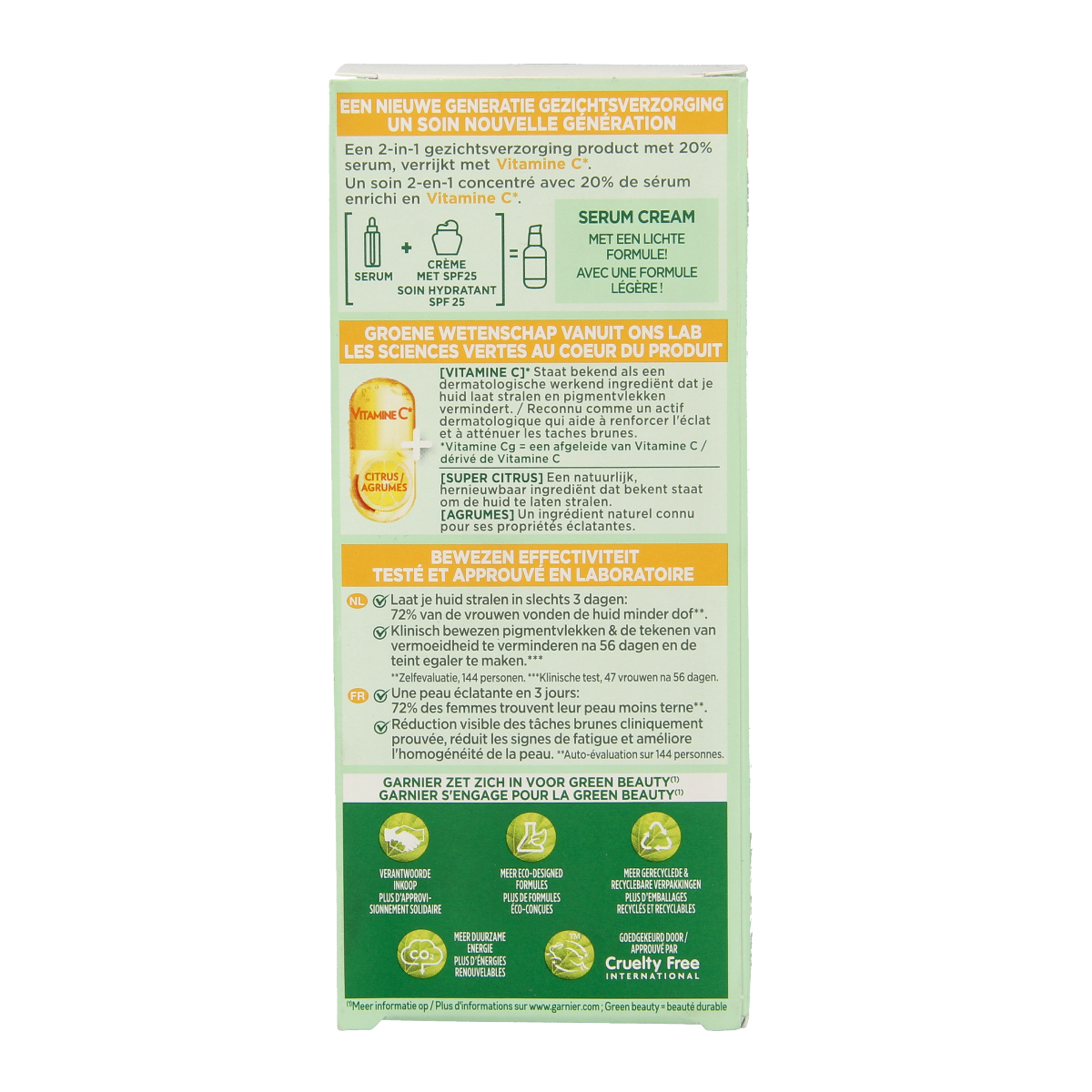 Garnier SkinActive vitamin C serum cream with SPF25, 50ml, facial skincare product with brightening and sun protection features.