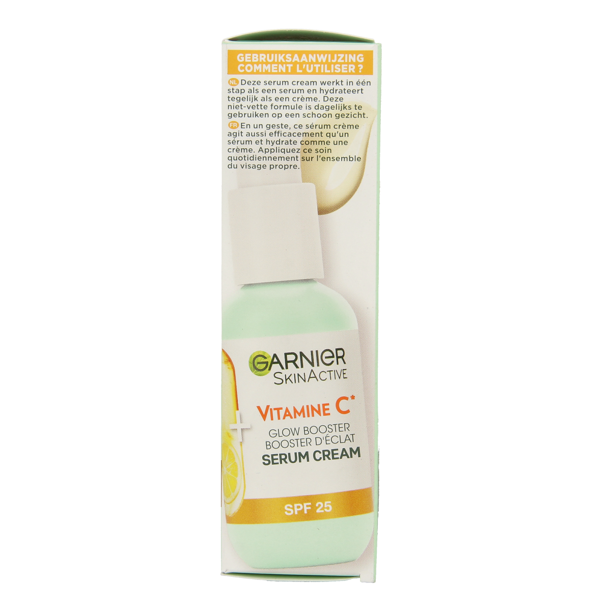 Garnier SkinActive vitamin C serum cream with SPF25, 50ml, facial skincare product with brightening and sun protection features.