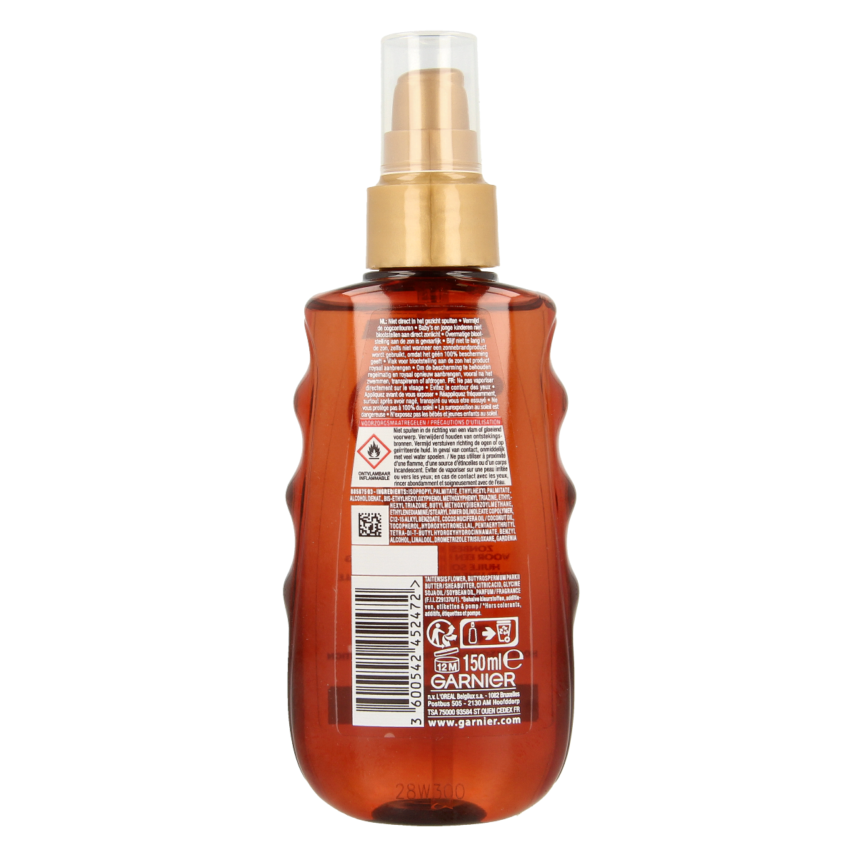 Ambre Solaire SPF30 sun tanning oil bottle with 150ml, featuring a pump dispenser and sun protection label.