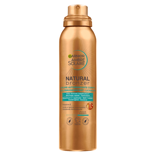 Ambre Solaire Zelfbruinerspray 150ml bottle with spray nozzle, designed for sunless tanning and bronzing skin naturally.