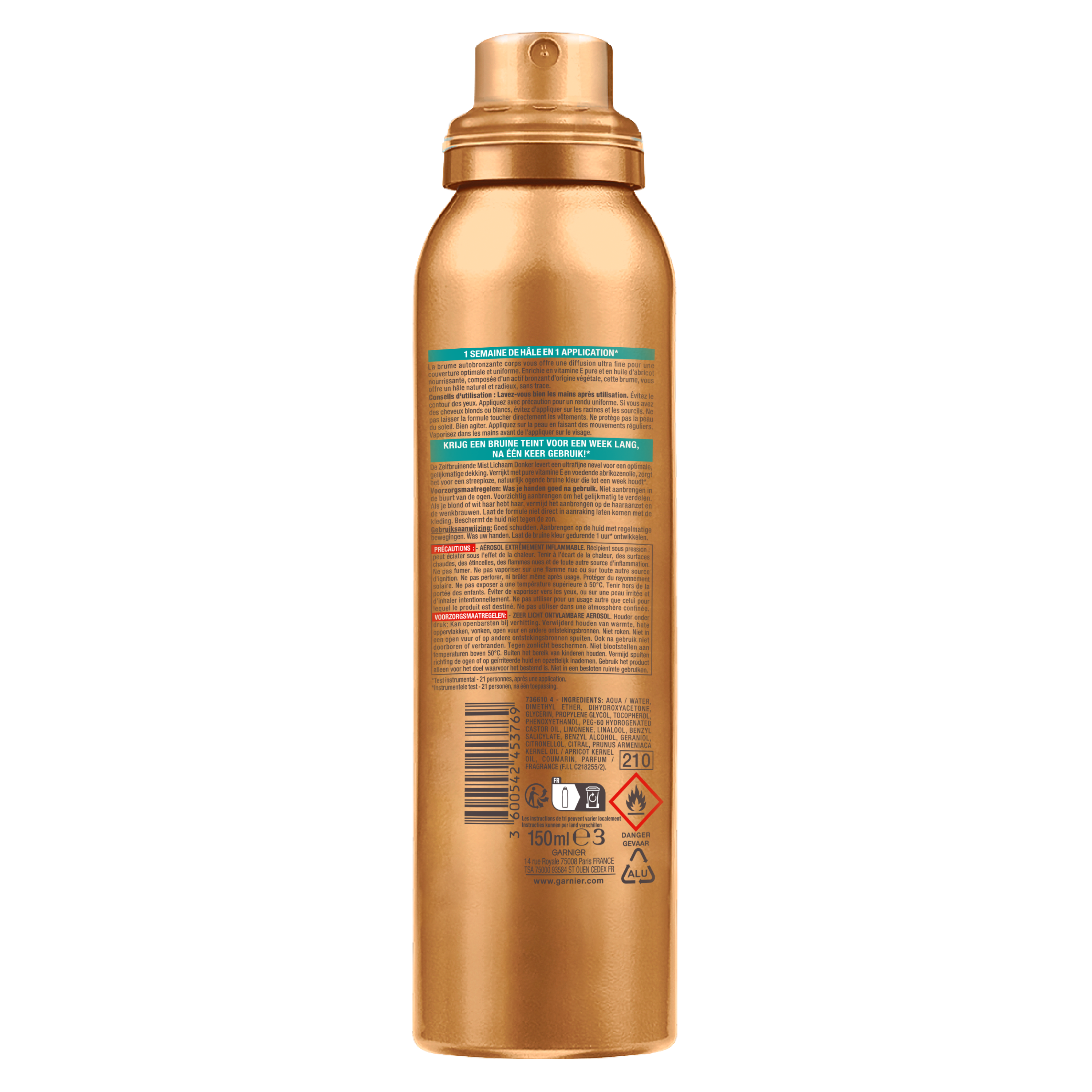 Ambre Solaire Zelfbruinerspray 150ml bottle with a spray nozzle, designed for natural-looking sunless tanning.
