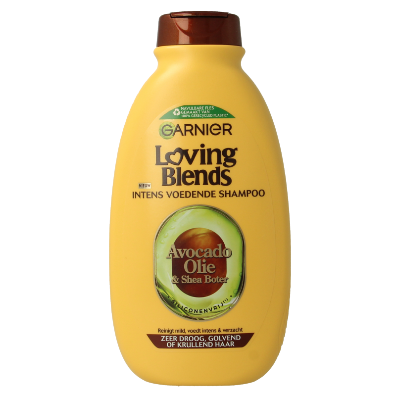 Garnier Loving Blends avocado and shea butter shampoo bottle, 300ml, for nourishing hair care.