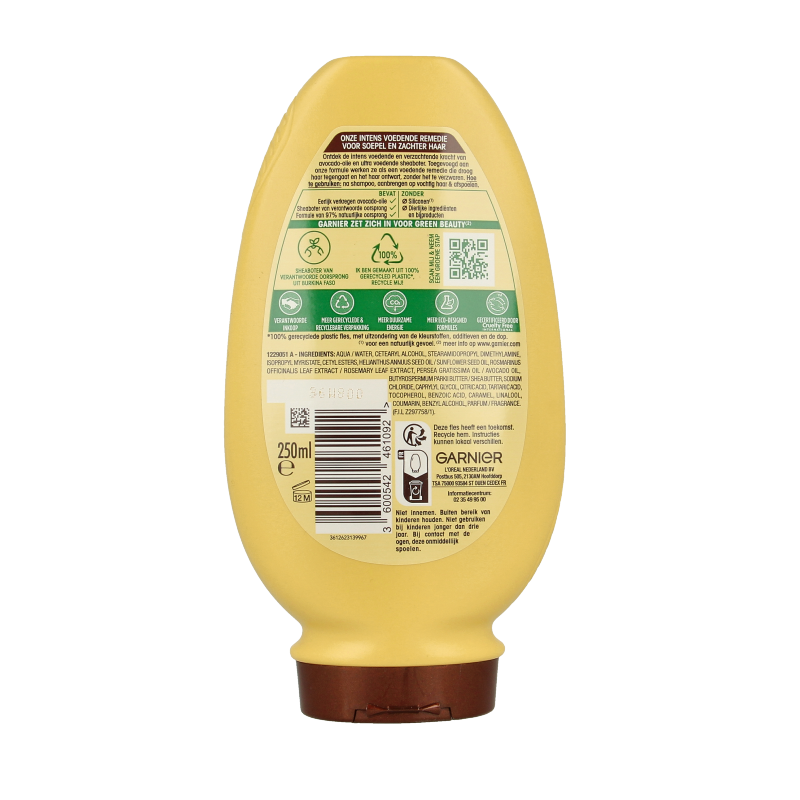 Garnier Loving Blends avocado conditioner bottle, 250ml, hair care product with natural avocado oil for nourishing hair
