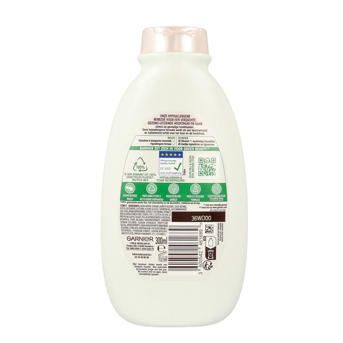 Garnier Loving Blends shampoo bottle for hair care, 300ml, with natural ingredients, shown in the image.