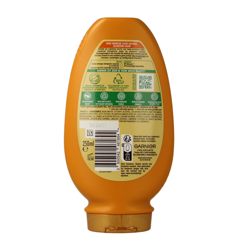 Garnier Loving Blends conditioner with argan and camellia for nourishing hair care, 250ml bottle.
