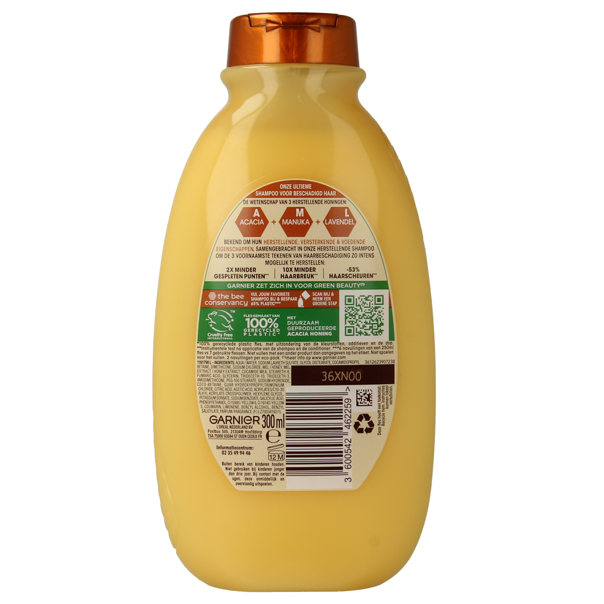 Garnier Loving Blends shampoo bottle with gold accents, 300ml, for nourishing hair care.
