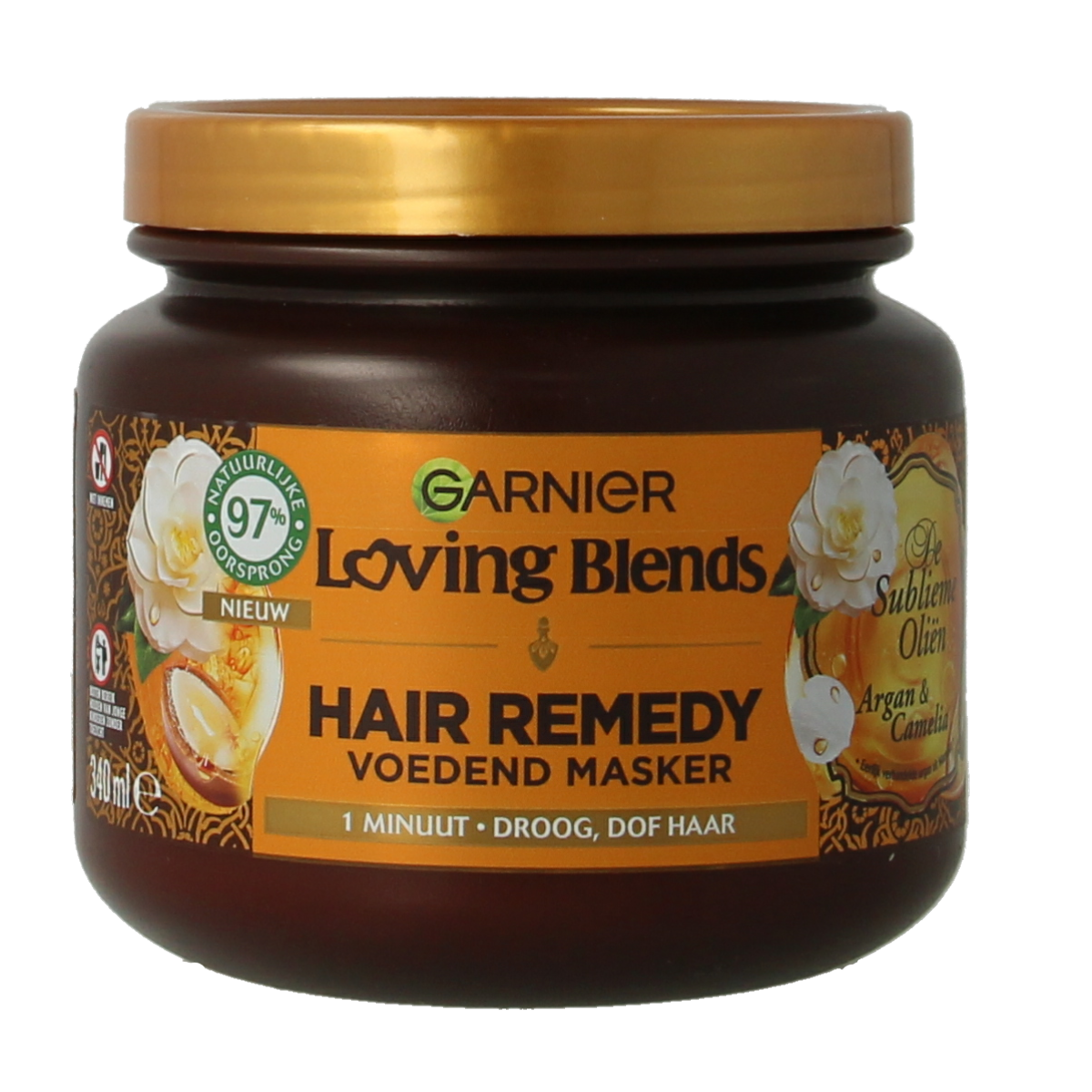 Garnier Loving Blends facial mask with argan and camellia oils, 340ml, for nourishing skincare and skin hydration.