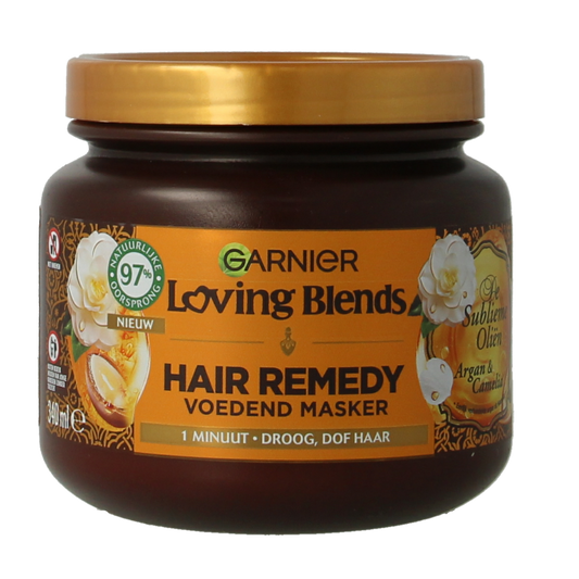 Garnier Loving Blends facial mask with argan and camellia oils, 340ml, for nourishing skincare and skin hydration.