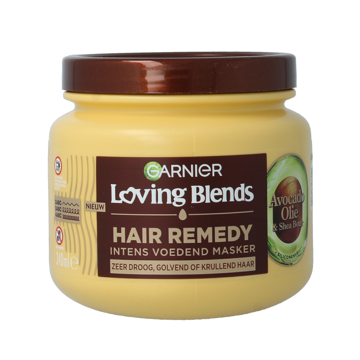 Garnier Loving Blends avocado and shea face mask in a 340ml jar, nourishing facial skincare product.
