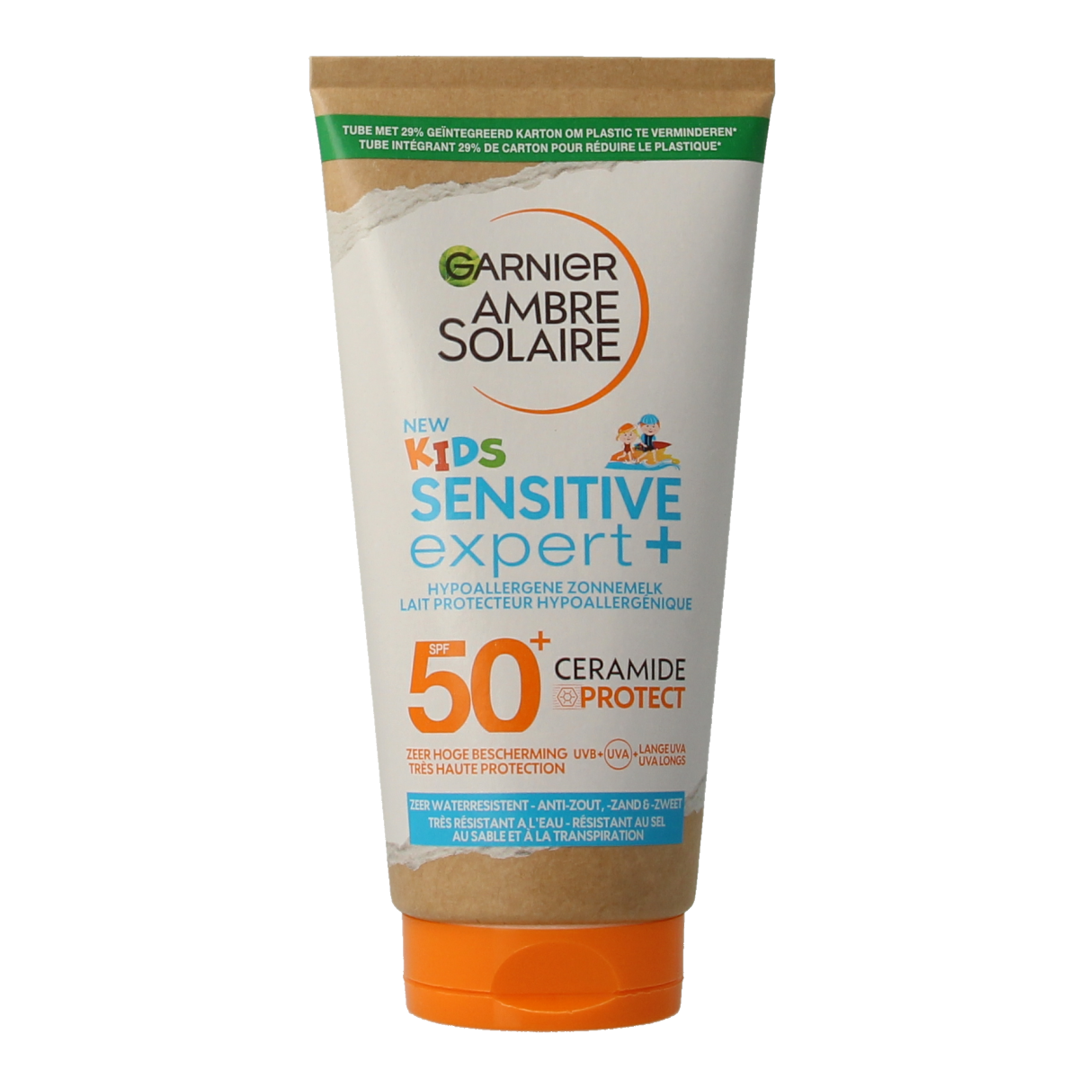 Ambre Solaire Kids SPF50 wetskin milk sunscreen bottle, 175ml, with easy-to-apply sunscreen for children