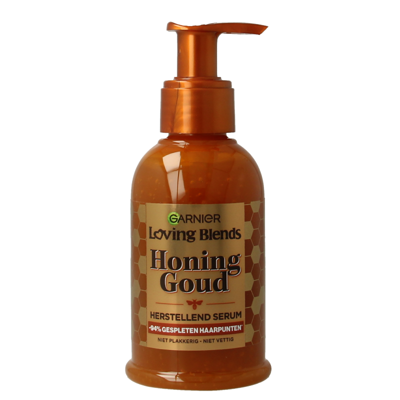 Garnier Honing goud haarserum in 115ml bottle, hair care product with gold-colored serum for nourishing hair.