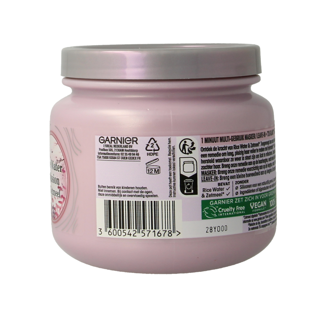 Garnier Loving Blends rice water infusion hair mask in 340ml jar, nourishing hair care product with natural ingredients.