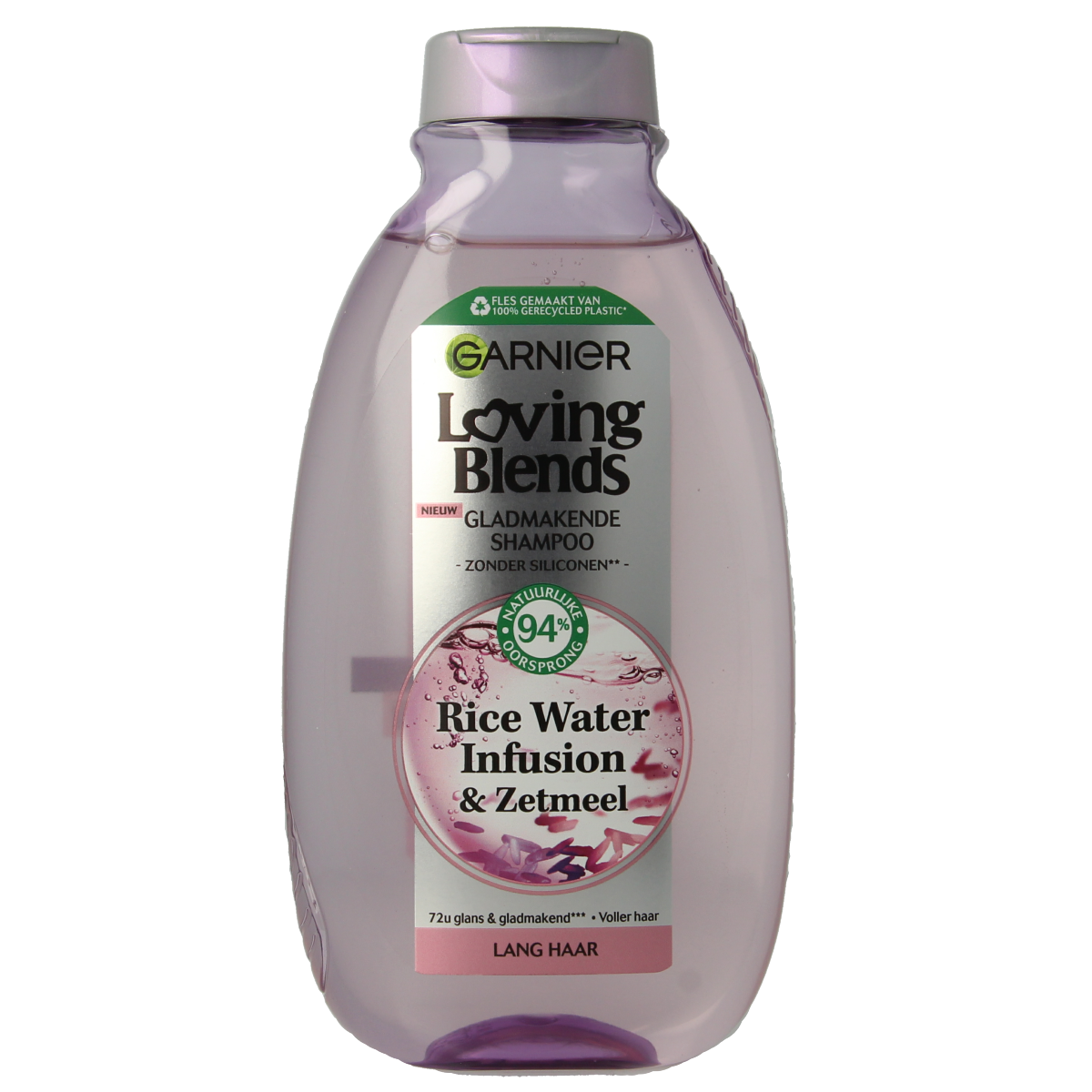 Garnier Rice Water Shampoo 300ml, hair care product with a clear bottle and label showcasing rice water ingredients.