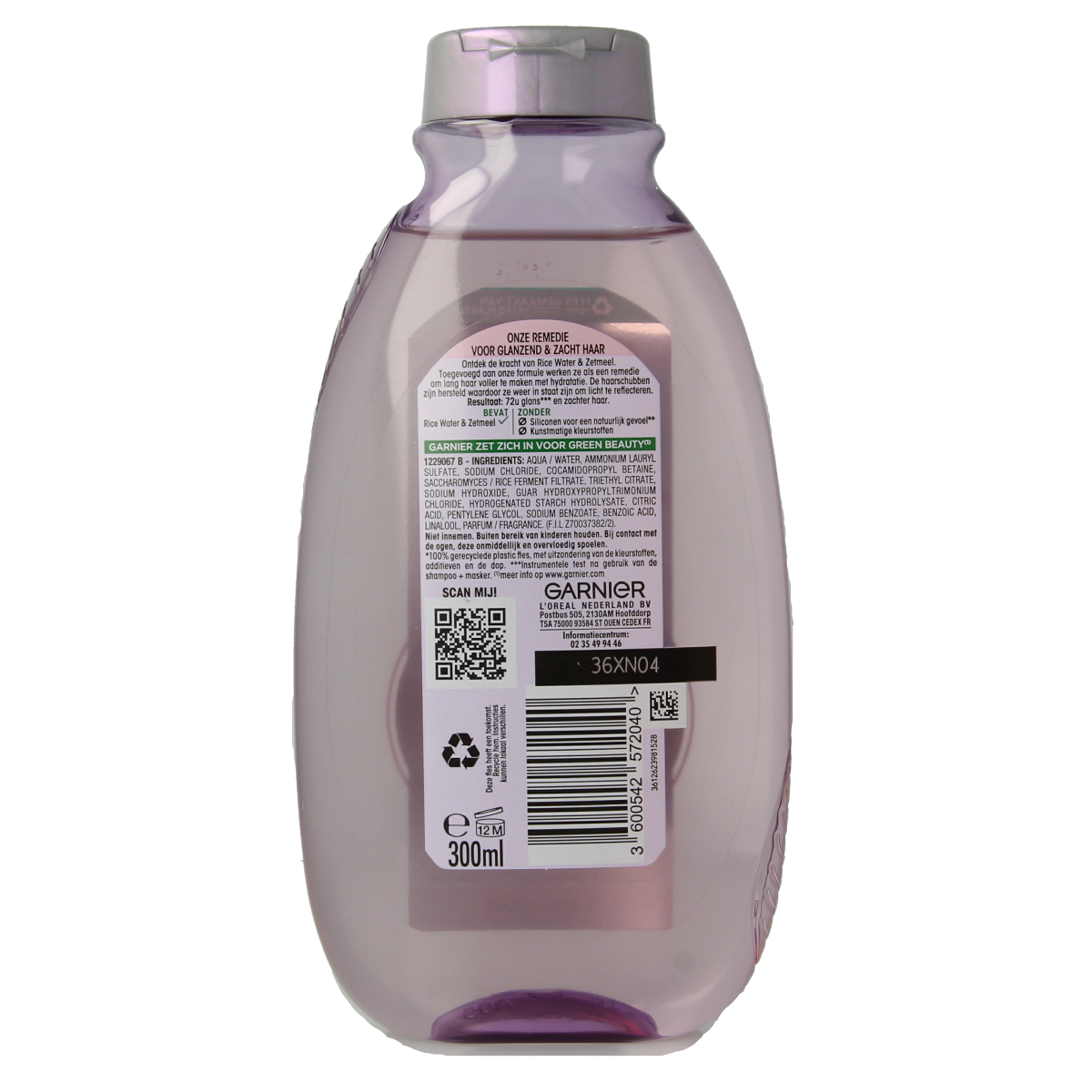 Garnier Rice Water Shampoo bottle, 300ml, for hair care, with a white and green label and pump dispenser.