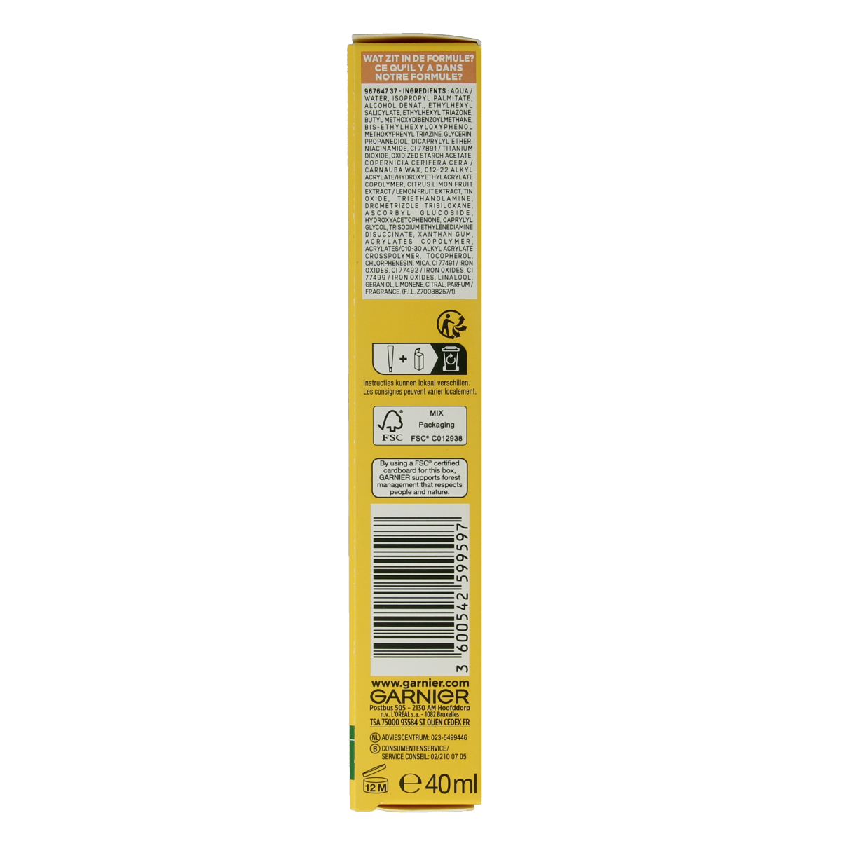 Garnier SkinActive Vitamin C Glowy UV Fluid SPF50+ facial moisturizer in 40ml bottle, lightweight sunscreen for radiant skin
