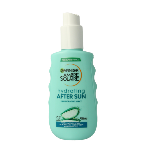 Ambre Solaire Aftersun melk spray for sun exposure, 150ml, with soothing after-sun skincare in a spray bottle.