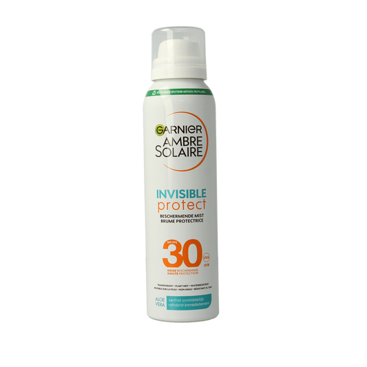 Ambre Solaire Invisible Mist Protect SPF30 sun protection spray in 150ml bottle, lightweight and fast-absorbing.