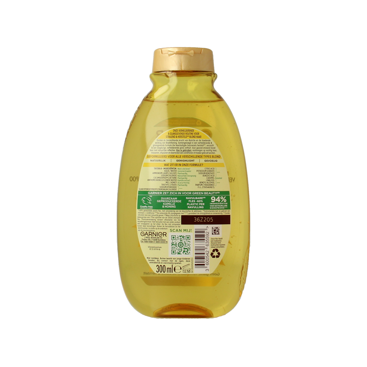 Garnier Loving Blends chamomile shampoo in a 300ml bottle, natural hair care product for gentle cleansing and shine.