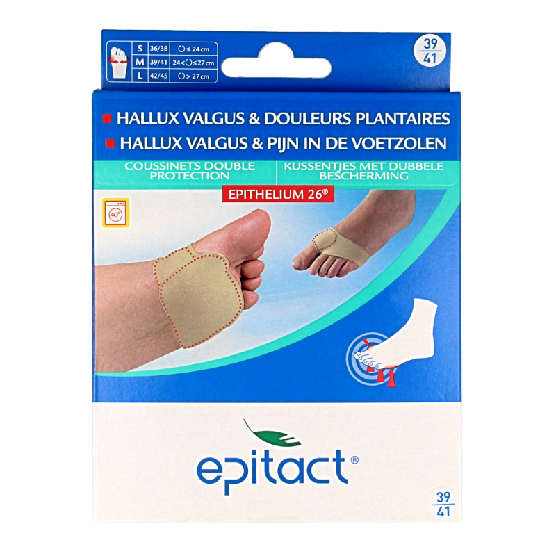 Epitact Voetzoolkussentjes dubbel maat 39/41 inlegzolen, set of 2, shown in close-up with soft cushioning material.