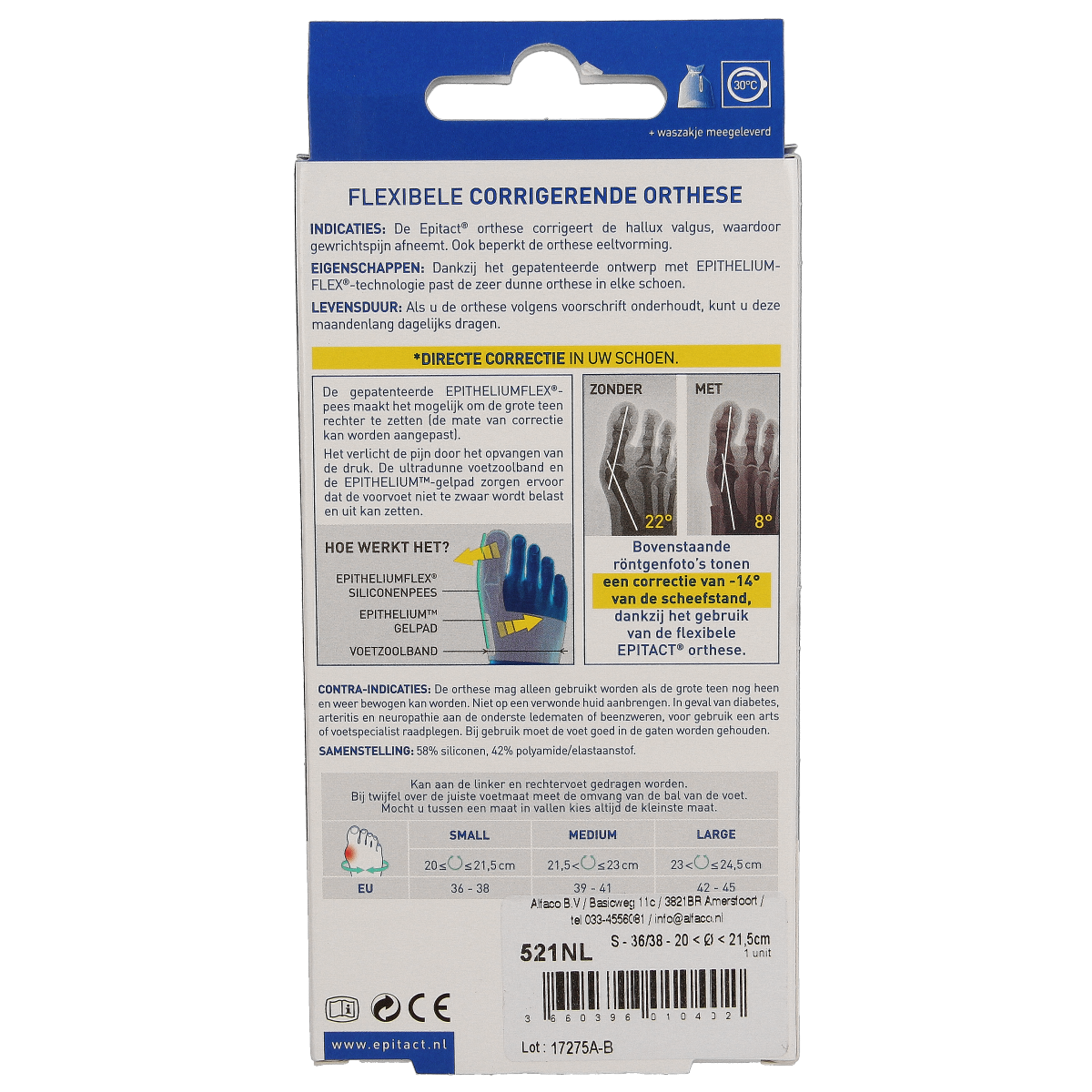 Epitact Hallux valgus orthese for size 36/38, correcting bunions with a comfortable bandage design.