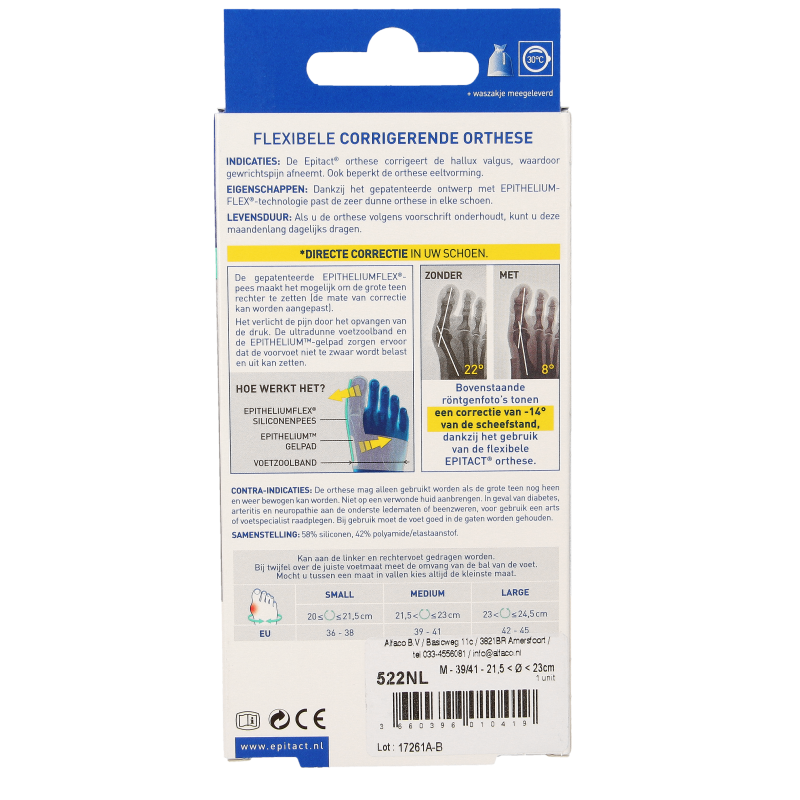 Epitact Hallux valgus orthese in size 39/41, a corrective bandage for bunions, shown on a white background.