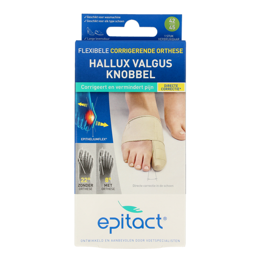 Epitact hallux valgus orthese in size 42/45, a correcting bandage for bunions with visible support and adjustable straps.