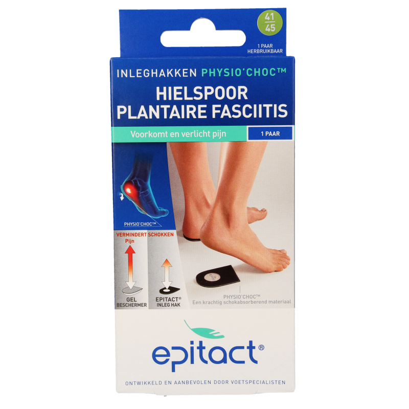 Epitact Hielspoor inlegzolen voor voetverzorging, maat 41/45, inclusief physio choc, twee stuks voor voetondersteuning.