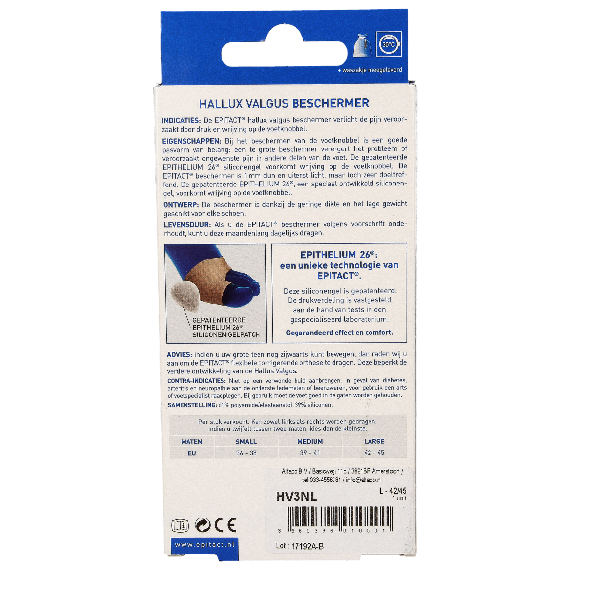 Epitact Hallux valgus knobbel protection bandage for size 42/45, designed to relieve bunion discomfort.