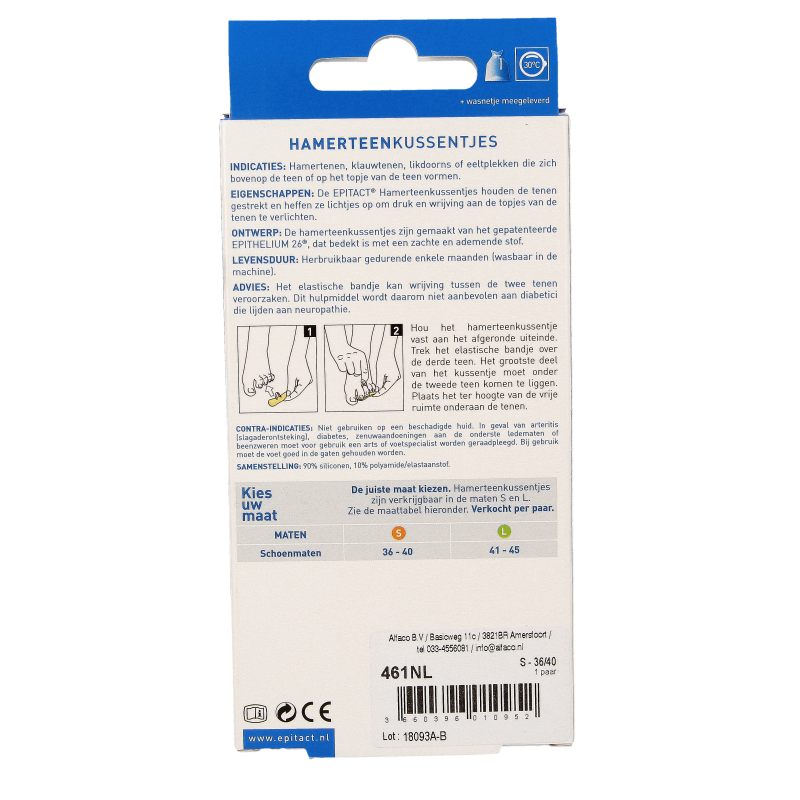 Epitact Hamertenen toe caps in size 36/40, two pairs, for foot care and bunion relief, shown on a white background.