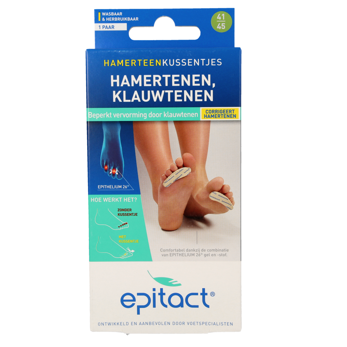 Epitact hamertenen voetverzorging set in maat 41/45 with 2 pieces, designed for foot care and comfort.