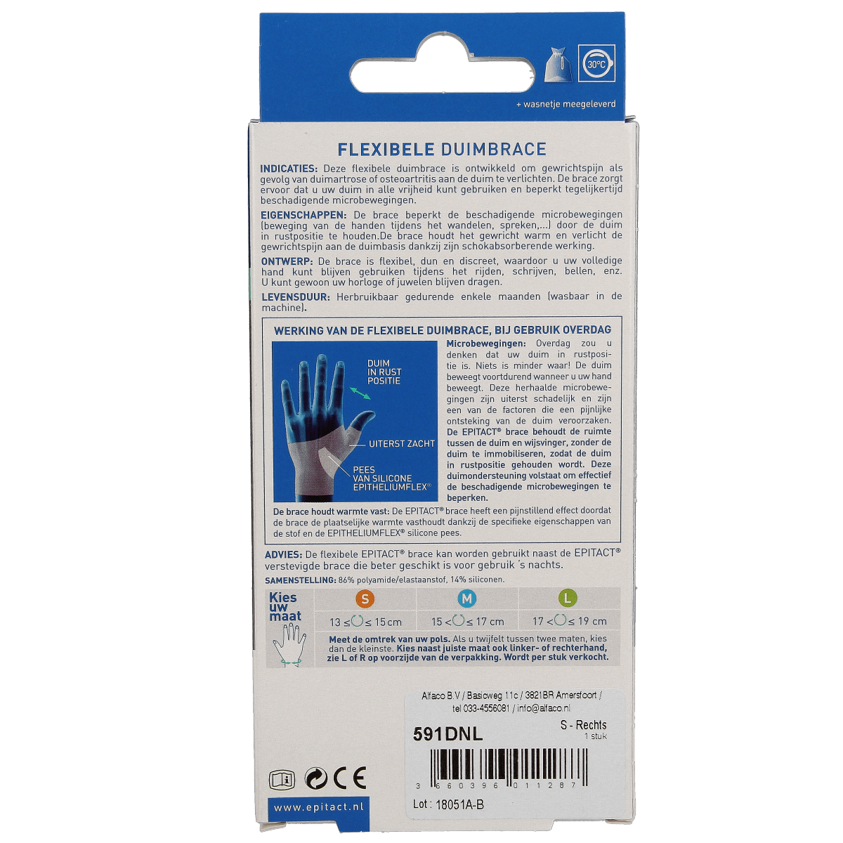 Epitact Duim orthese dag rechts brace in size S, designed to support and stabilize the thumb for day use.