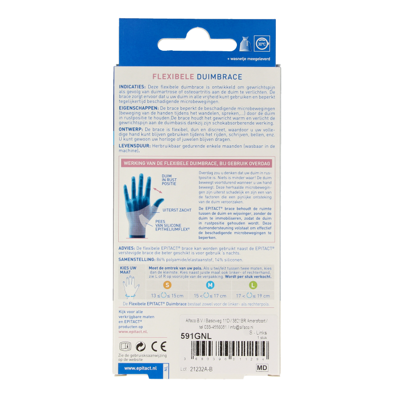 Epitact Duim orthese dag links, maat S, brace for thumb support, shown in the image.
