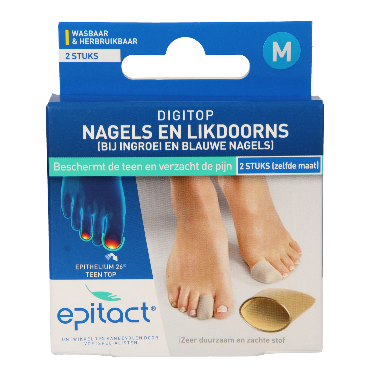 Epitact Digitop nail and corn bandages in size M, pack of 2 for protecting and relieving toe nail and skin discomfort.