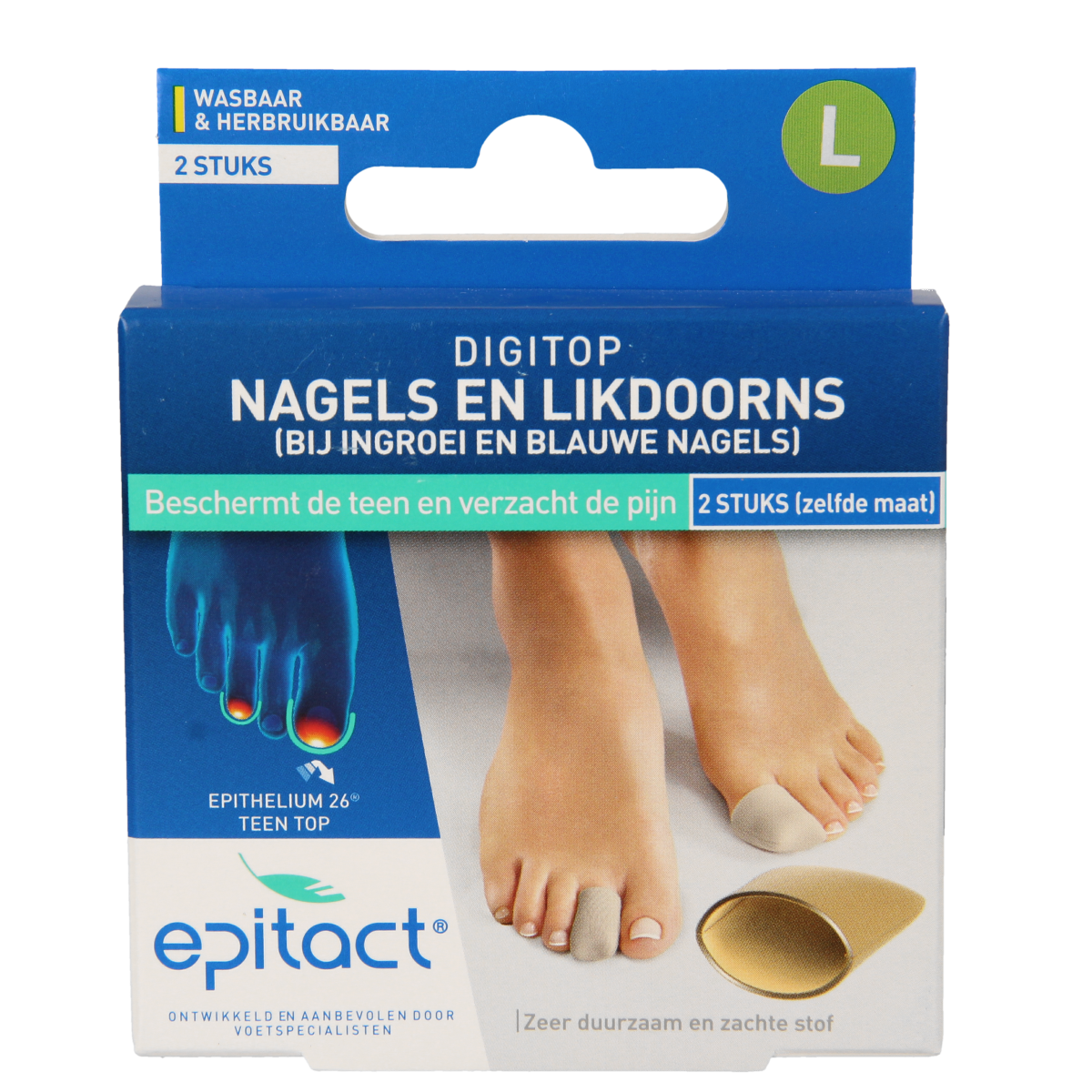 Epitact Digitop bandages for toenails and corns, pack of 2, designed to protect and cushion affected toes and skin.