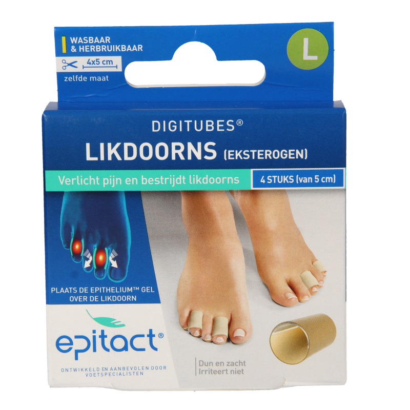 Epitact Digitube L 5cm foot care tubes, set of four, designed for gentle protection and comfort for toes.
