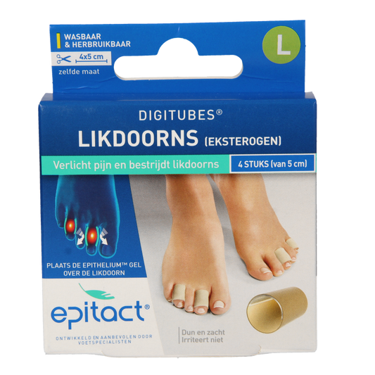 Epitact Digitube L 5cm foot care tubes, set of four, designed for gentle protection and comfort for toes.