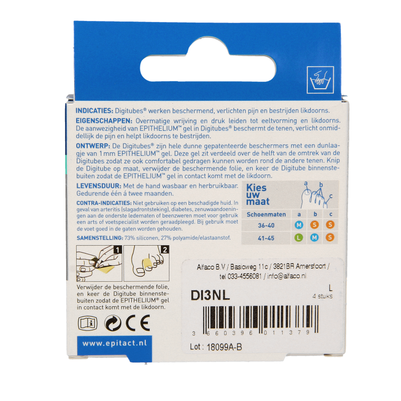 Epitact Digitube L 5cm foot care product, four silicone tube protectors for toe and finger comfort and protection.