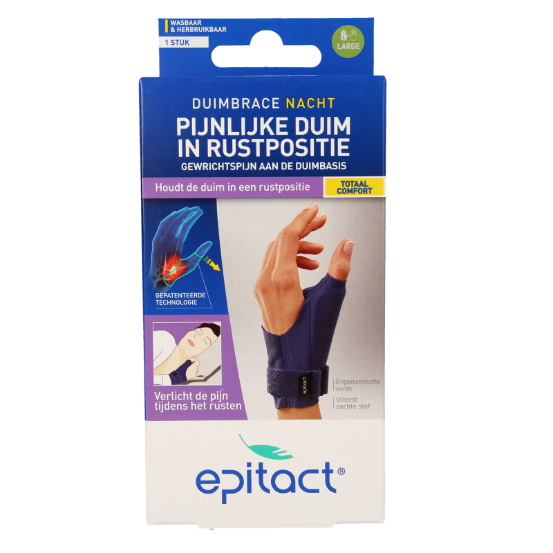Epitact Duim orthese nacht links maat L brace for thumb support, shown in a natural position on a white background.