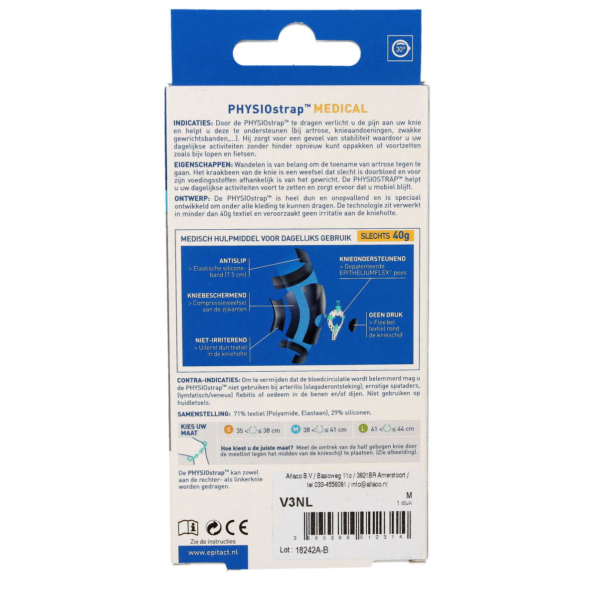 Epitact Knie medical bandage in size M 38-41, displayed in a natural position with fabric texture visible.