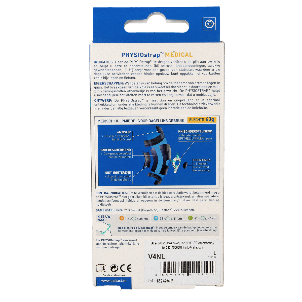 Epitact Knie medical knee bandage in size L, suitable for 41-44cm, displayed on a plain background.